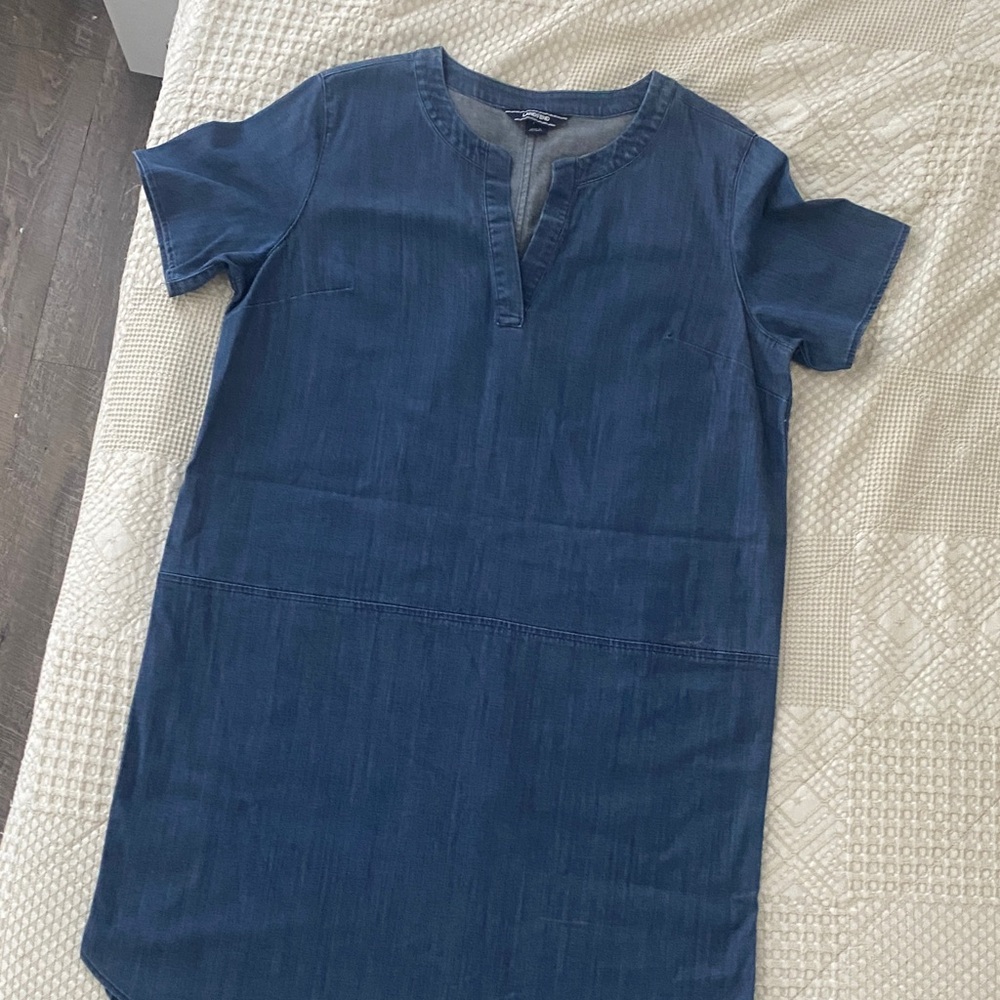 Lands' End Blue Denim V-Neck Dress